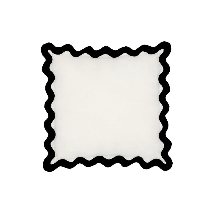 24" Scalloped Edge Square Throw Pillow Cover - Luxury Velvet & Linen Decorative Cushion
