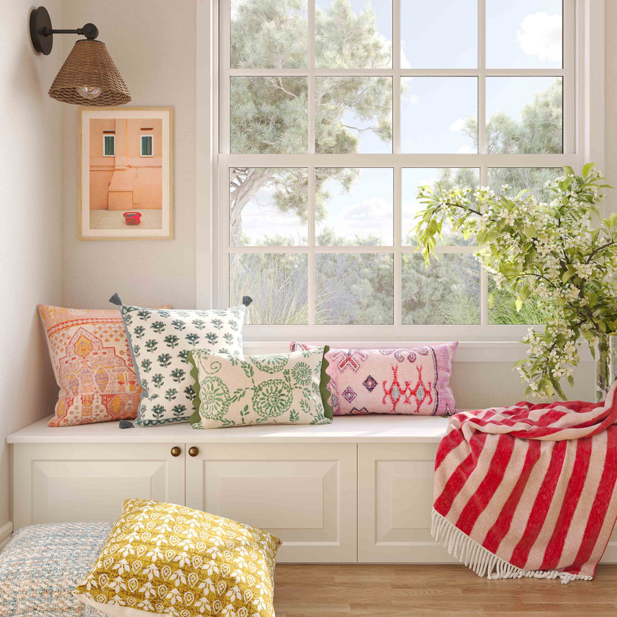 Blossom 20" Printed Cotton Tassel Accent Cushion Cover