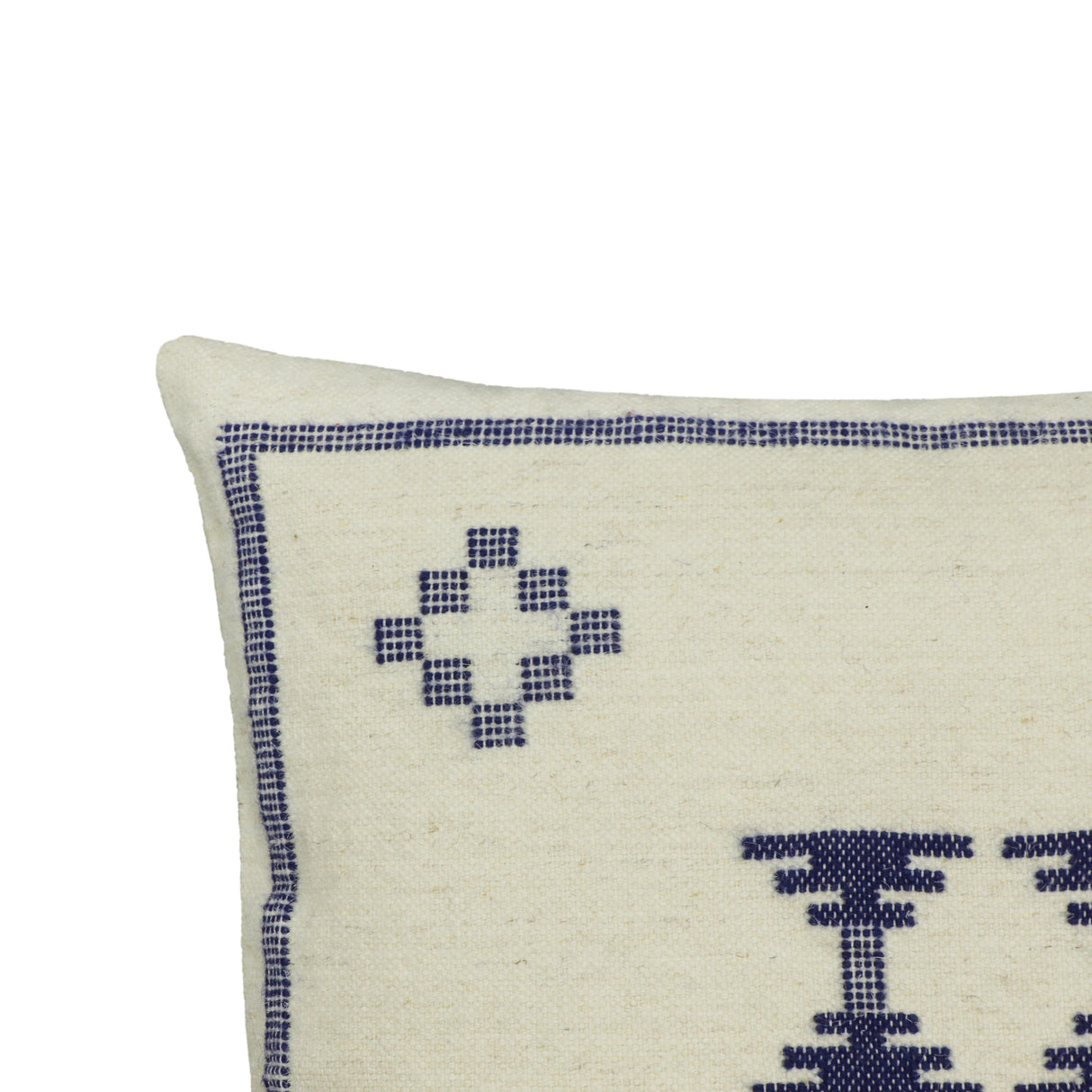 Aztec 20" Cream & Indigo Wool Square Accent Cushion Cover