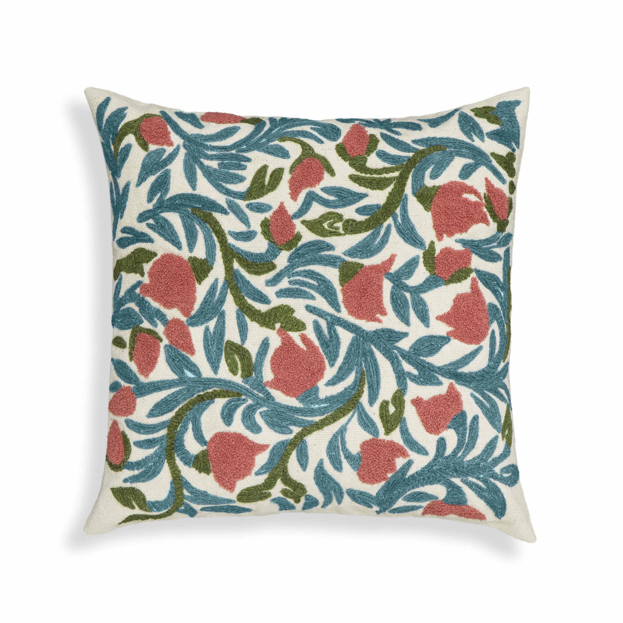 Tulip 20" Embroidered Floral Wool Square Accent Cushion Cover