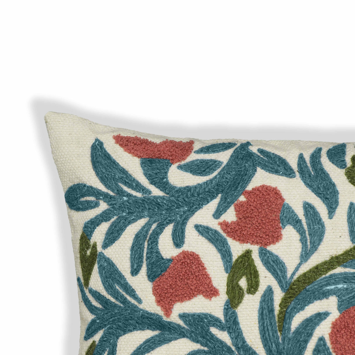 Tulip 20" Embroidered Floral Wool Square Accent Cushion Cover