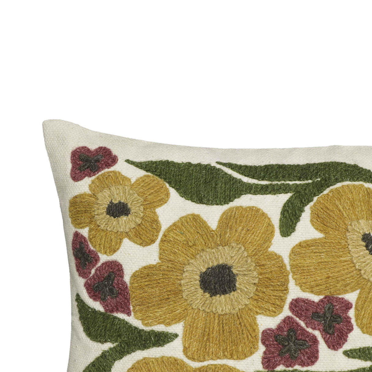 Blossom 24"X16" Embroidered Daisy Wool Accent Cushion