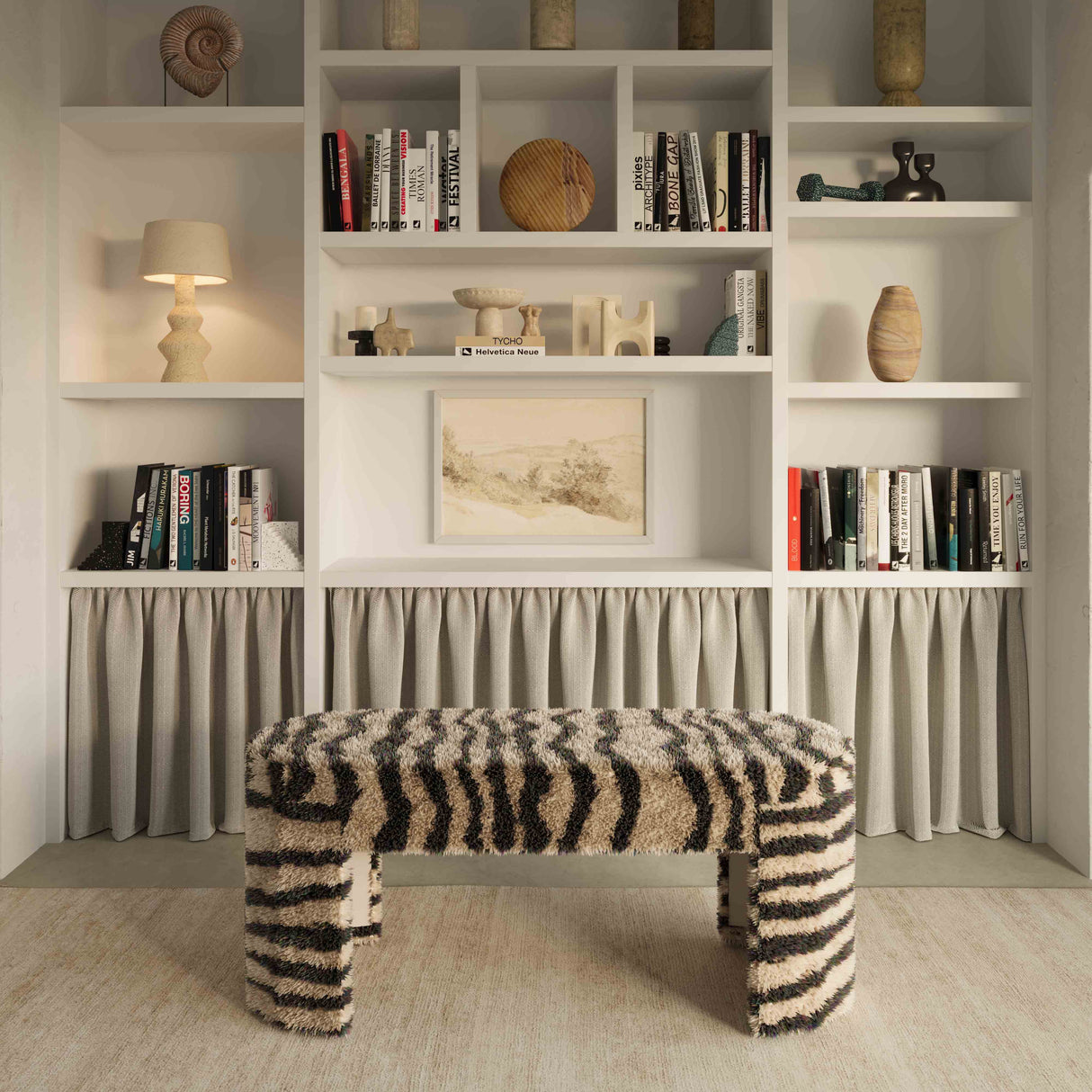 Zebra 39" Brown Striped Tufted Bench