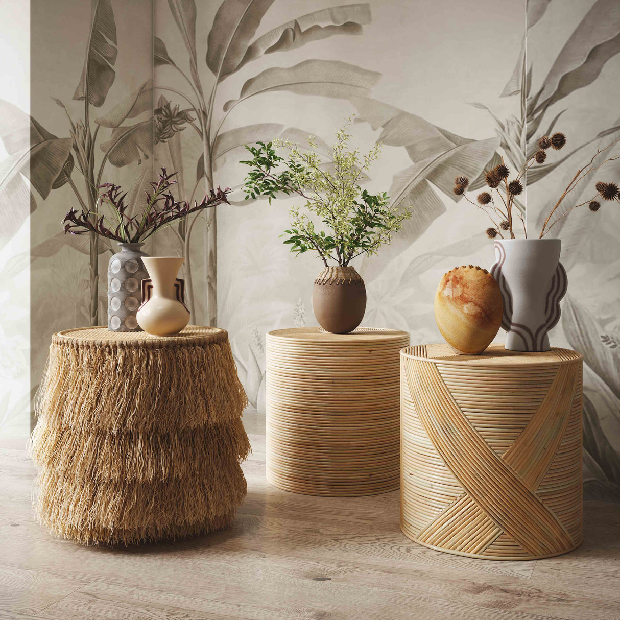 Earthenware Aztec Tub Flower Vase in Grey