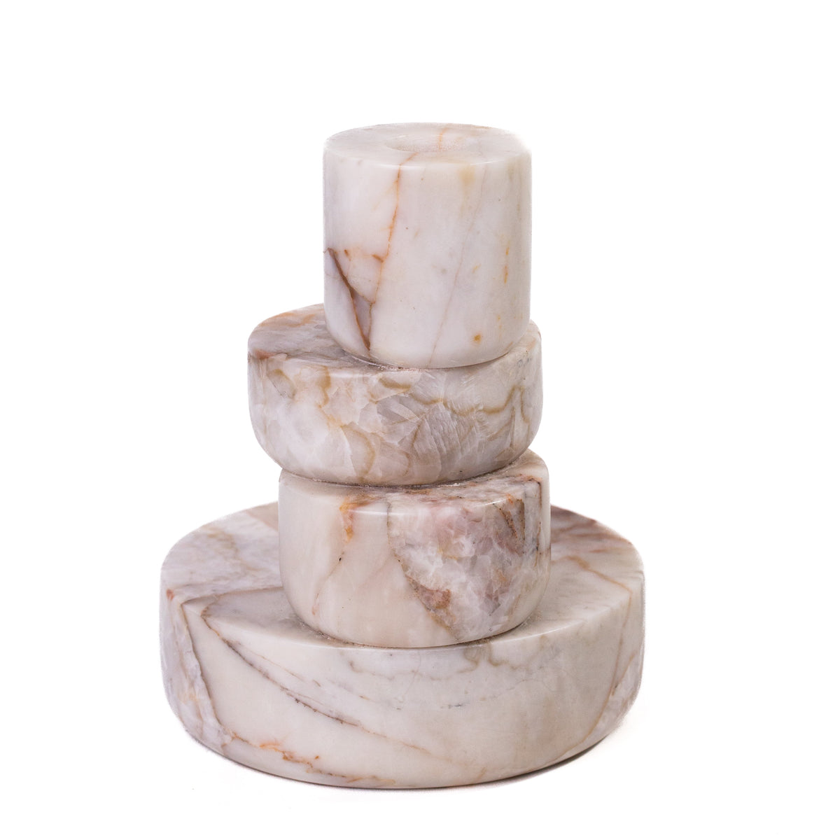 Marble White Brown Stacked Candle Holder - View 4