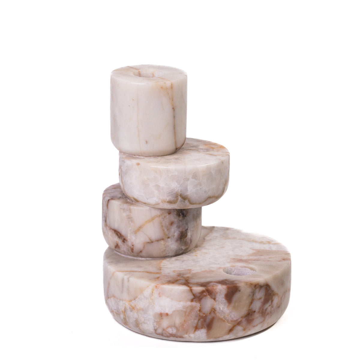 Marble White Brown Stacked Candle Holder - View 1