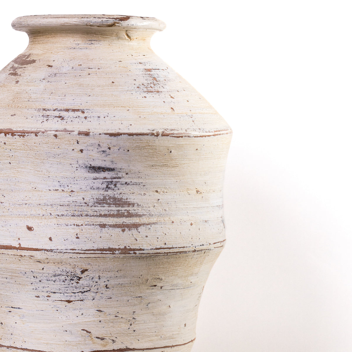 Visha Scalloped Distressed Cream Terracotta Decorative Vase - View 5