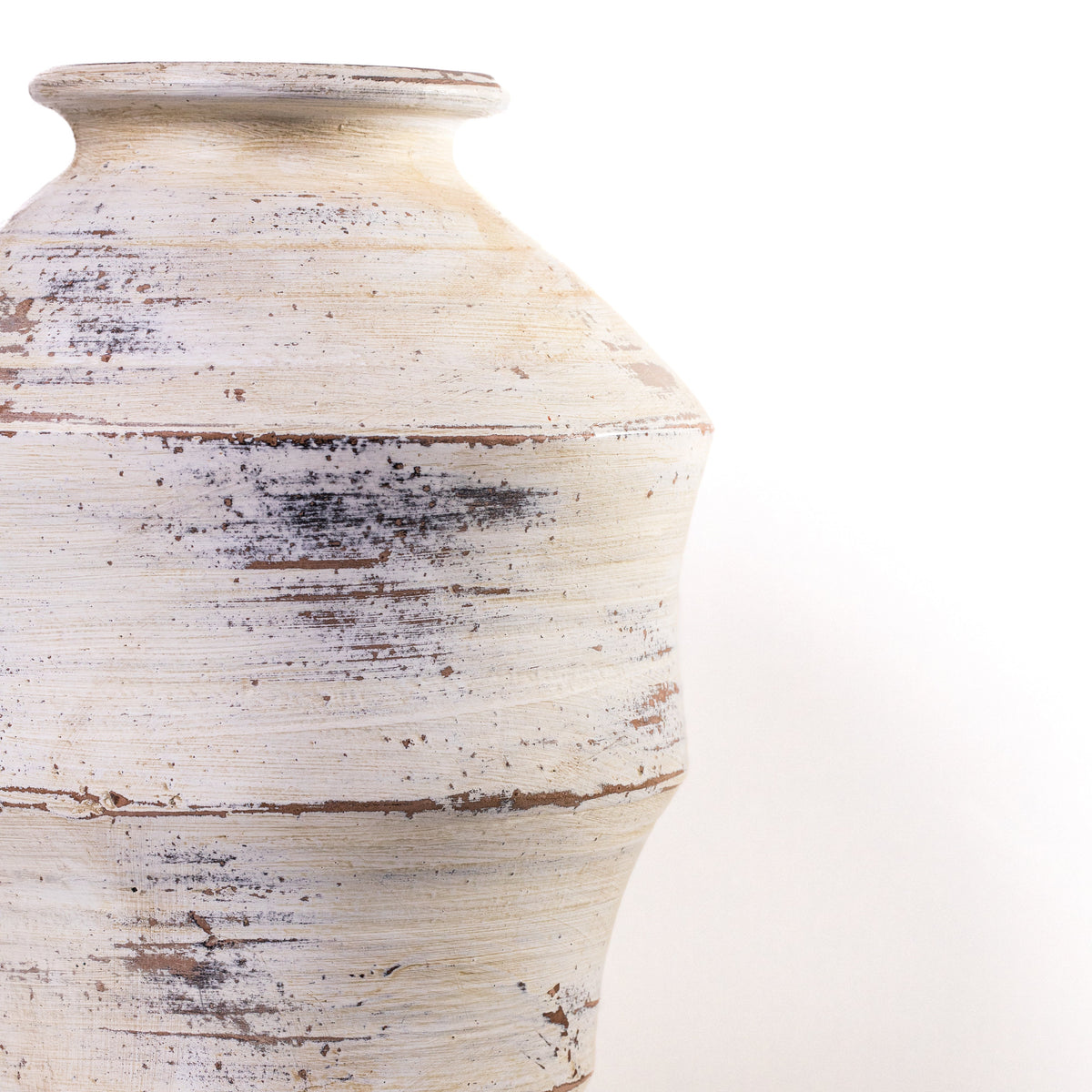 Visha Scalloped Distressed Cream Terracotta Decorative Vase - View 6