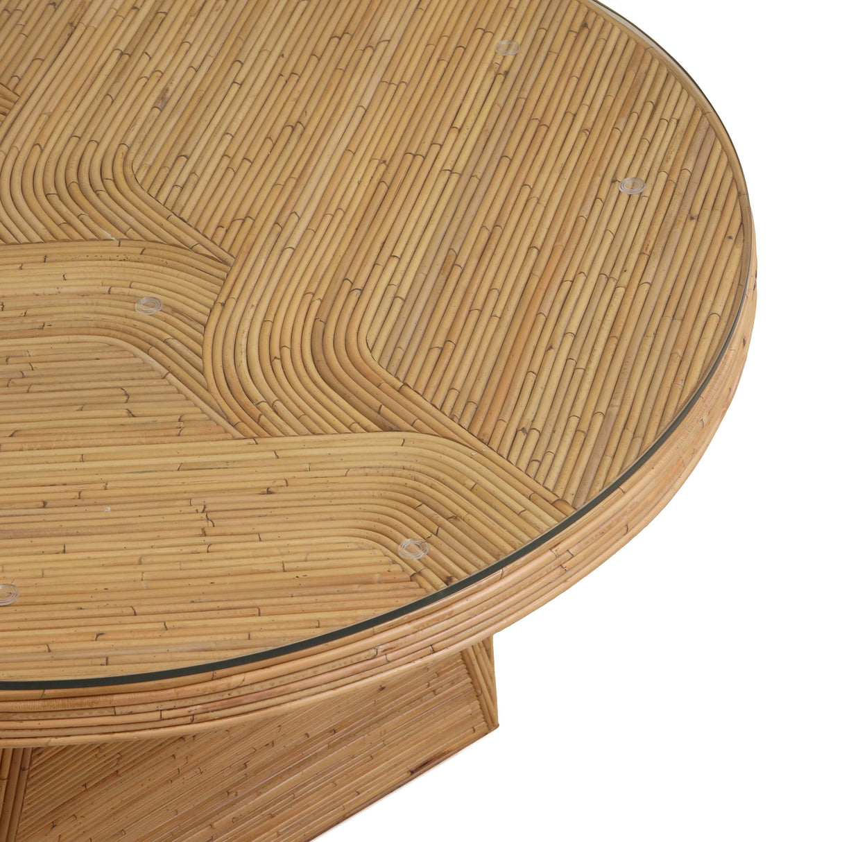 Caren 95" Natural Rattan and Glass Oval Dining Table