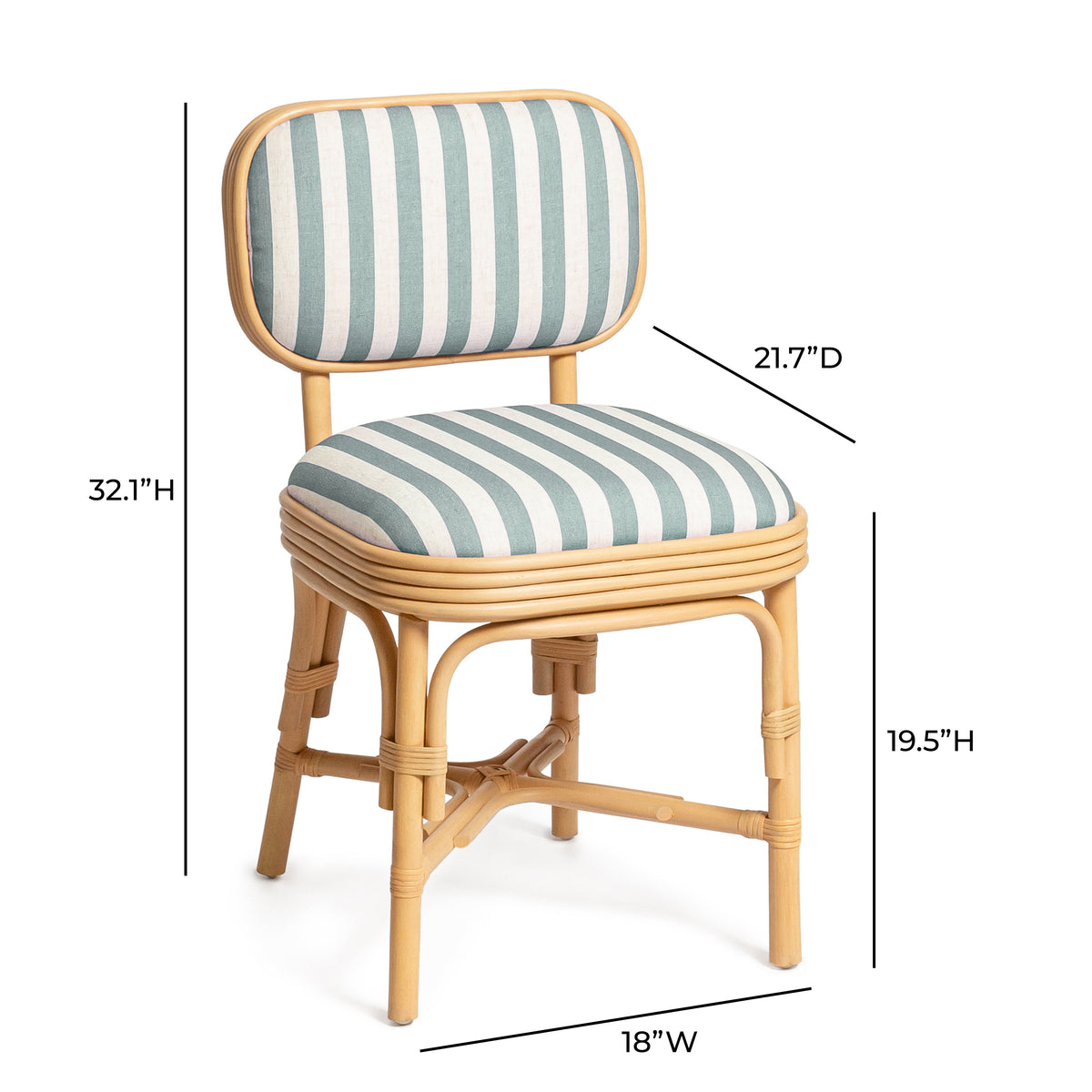 Dorine Striped Performance Linen & Rattan Dining Chair - View 8