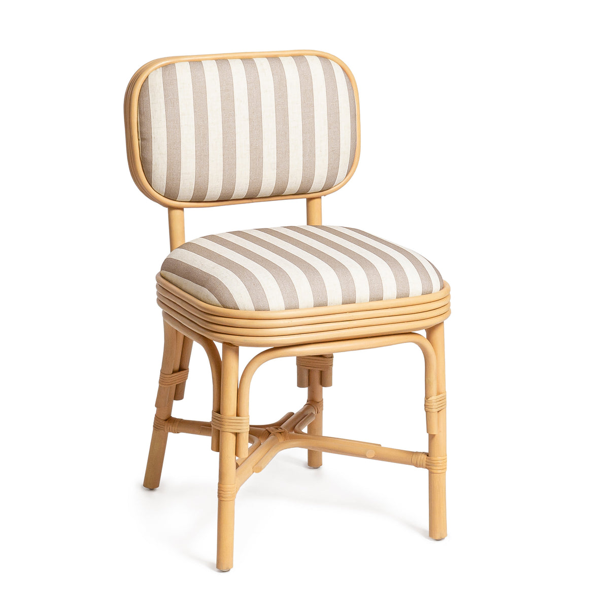 Dorine Striped Performance Linen & Rattan Dining Chair - View 9
