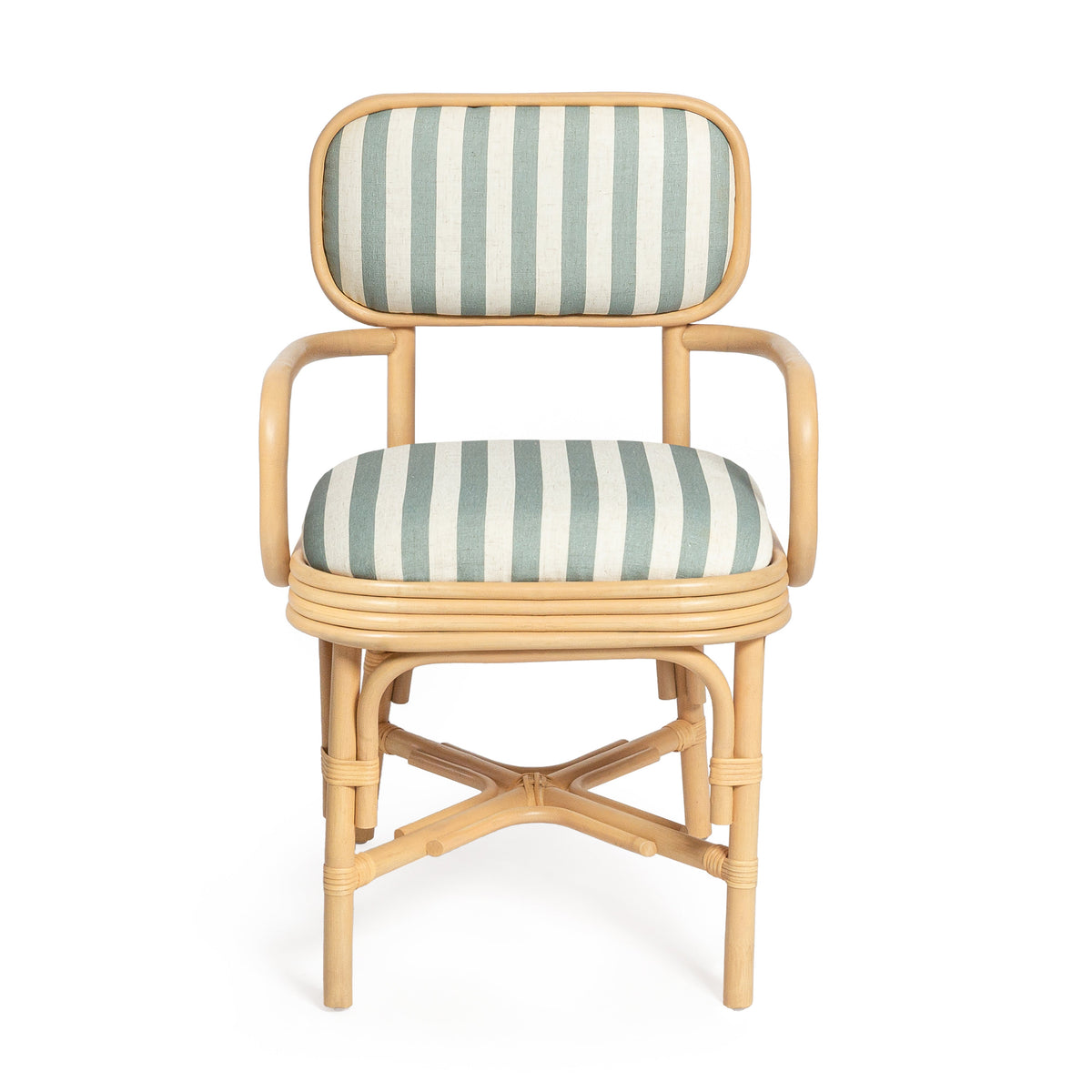 Dorine Striped Performance Linen & Rattan Dining Armchair - View 3