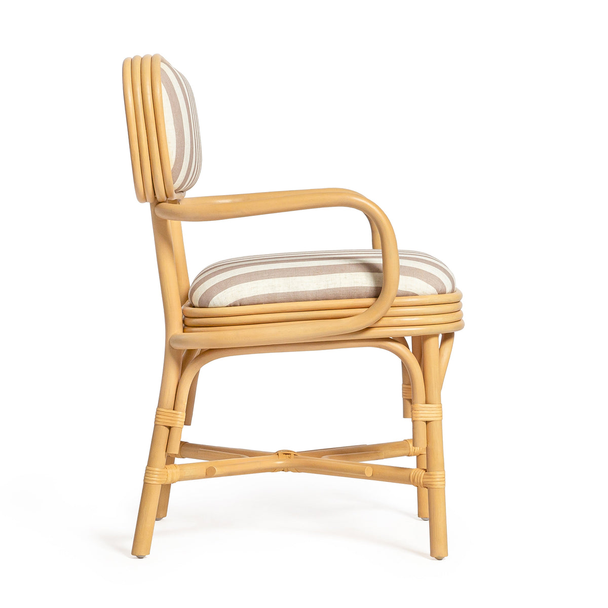 Dorine Striped Performance Linen & Rattan Dining Armchair - View 12