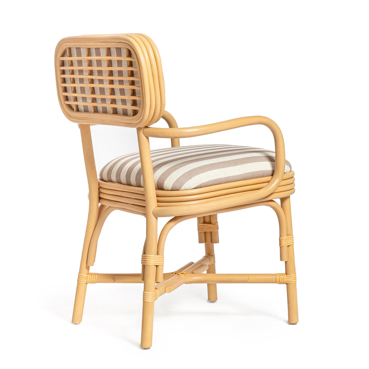Dorine Striped Performance Linen & Rattan Dining Armchair - View 13