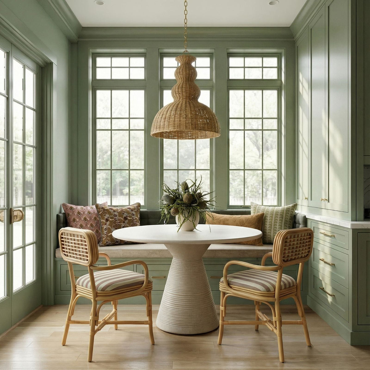 Dorine Striped Performance Linen & Rattan Dining Armchair - View 10