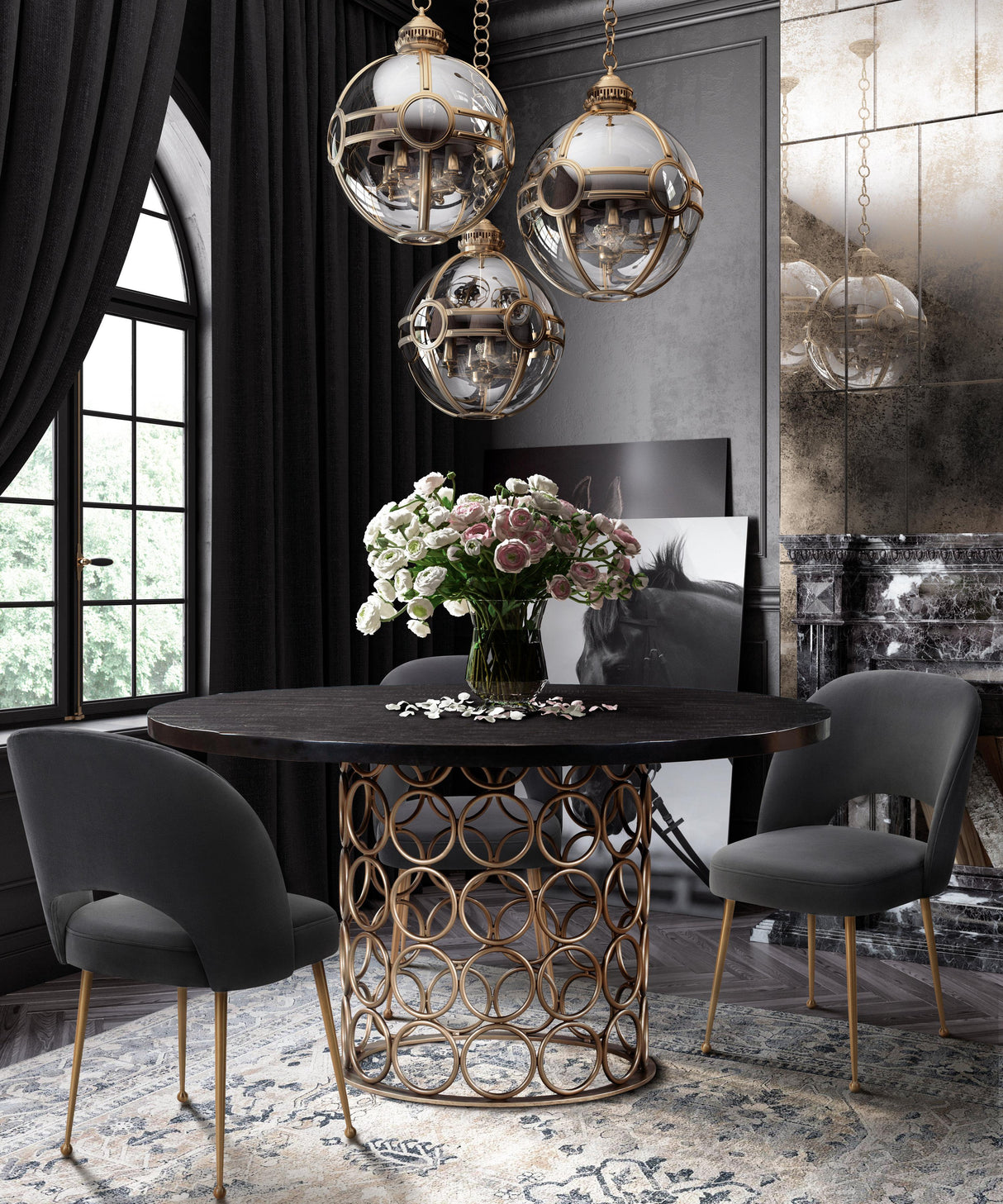 Valentina 57" Black Acacia Round Dining Table