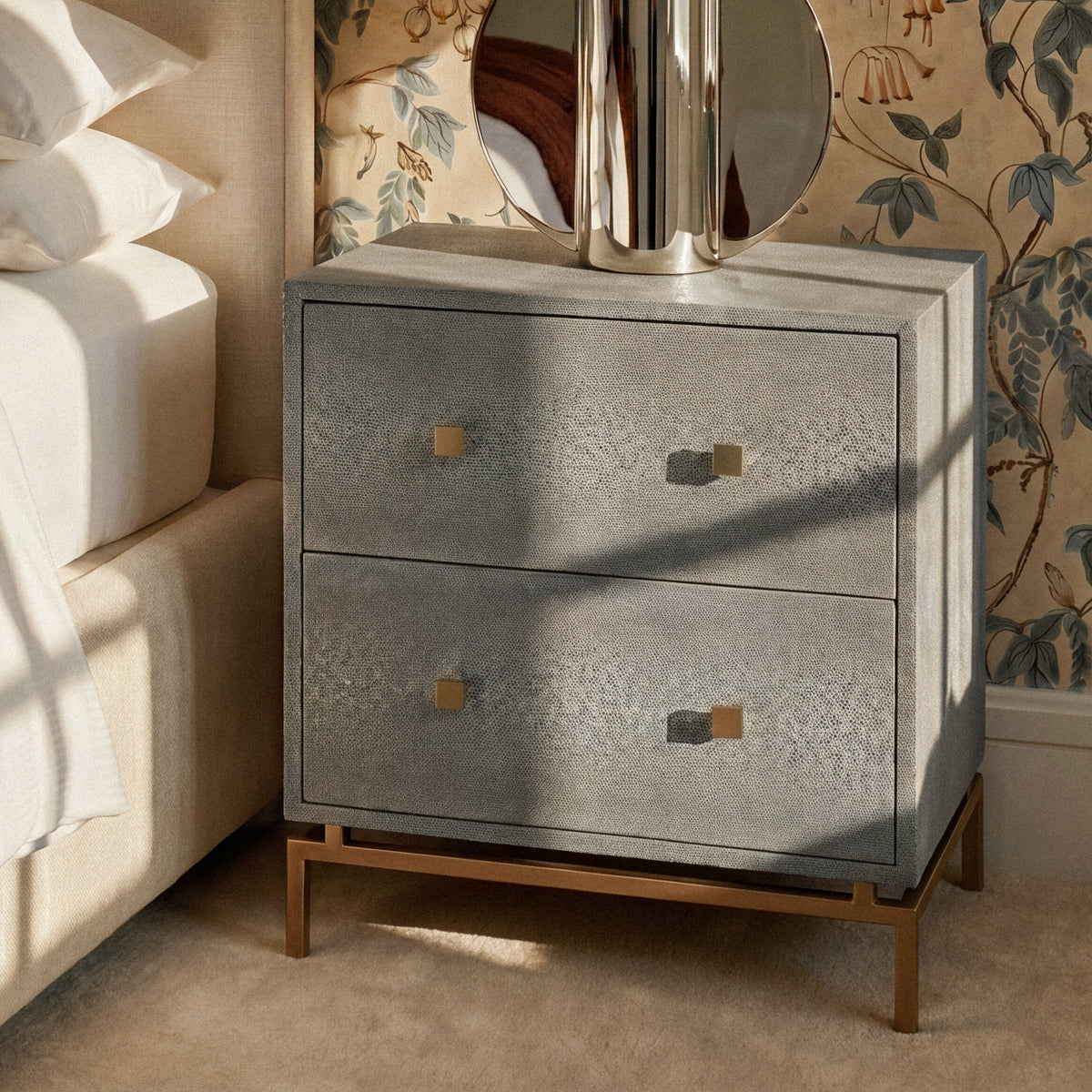 Pesce 25" Faux Shagreen 2-Drawer Nightstand - View 10