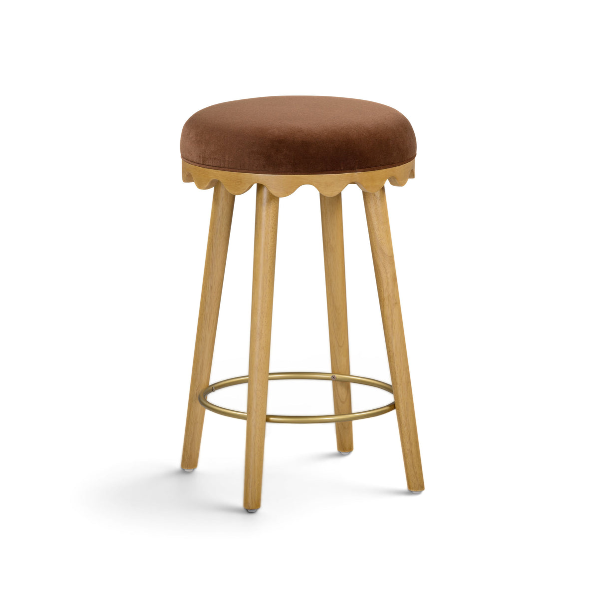 Oodle Performance Vegan Mohair Bar and Counter Stool close up of scalloped bottom curve detail