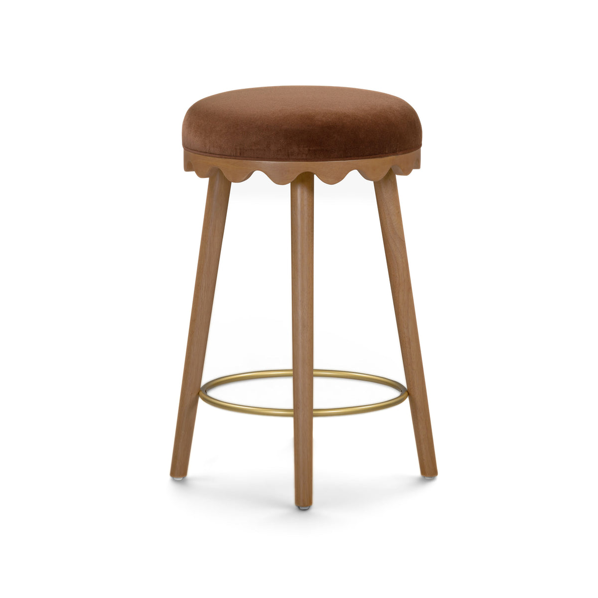 Oodle Performance Vegan Mohair Bar and Counter Stool balanced base and footrest proportions