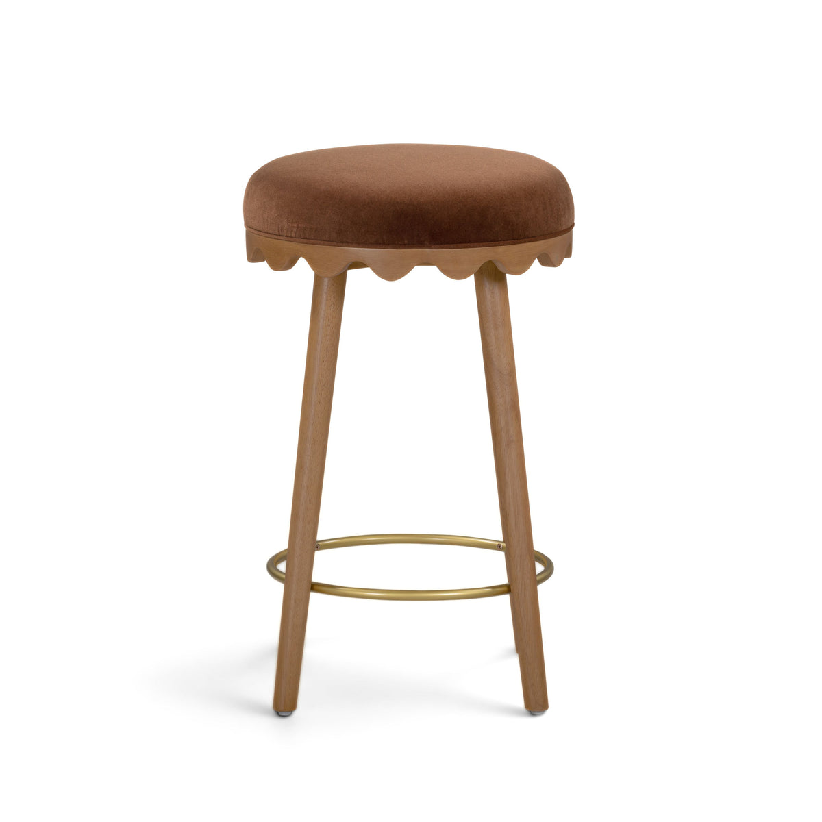 Oodle Performance Vegan Mohair Bar and Counter Stool curved base geometry close up