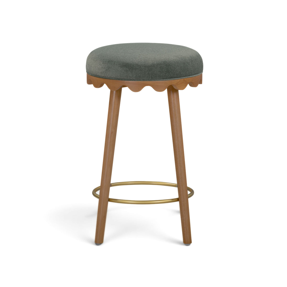 Oodle Performance Vegan Mohair Bar and Counter Stool dynamic angle showing base fluting details