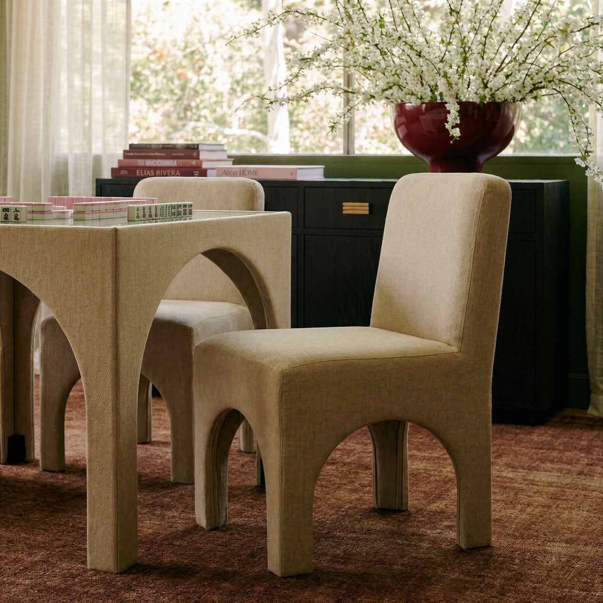 Tomlin Performance Chenille Dining Chair in Teal back angle