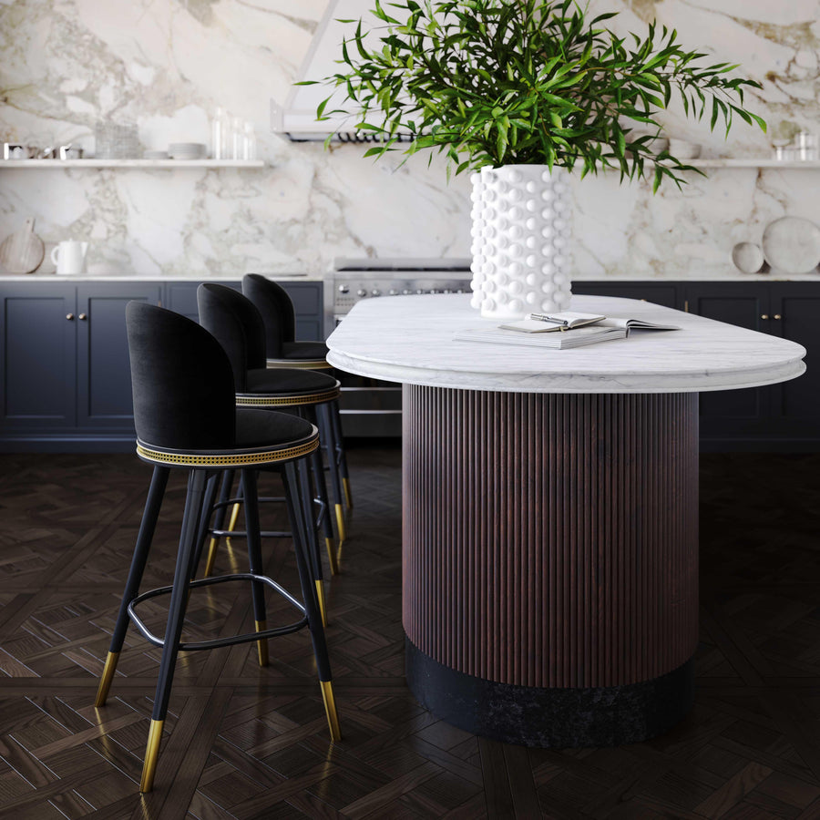 Harley Velvet Stool with Natural Rattan Details - Eclectic Counter or Bar Height Seating