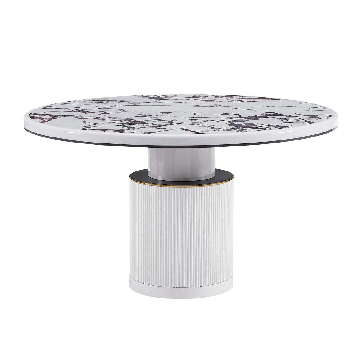 Vanessa 53" White Marble Lacquer Round Dining Table