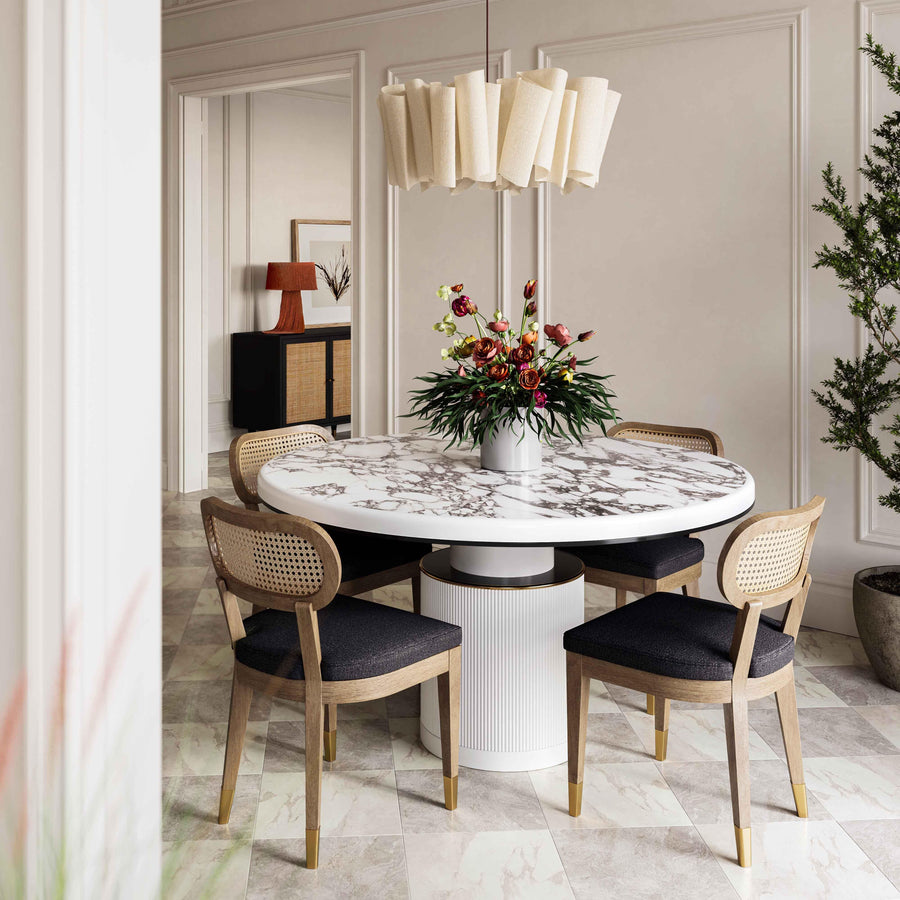 Vanessa 53" White Marble Lacquer Round Dining Table