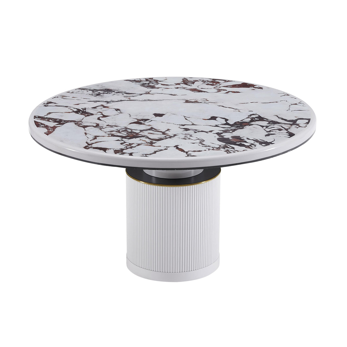 Vanessa 53" White Marble Lacquer Round Dining Table