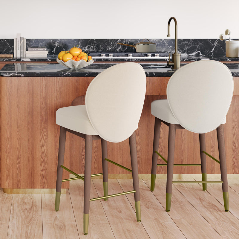 Hailey Velvet Stool with Brass Details - Mid-Century & Art Deco Counter or Bar Height Seating