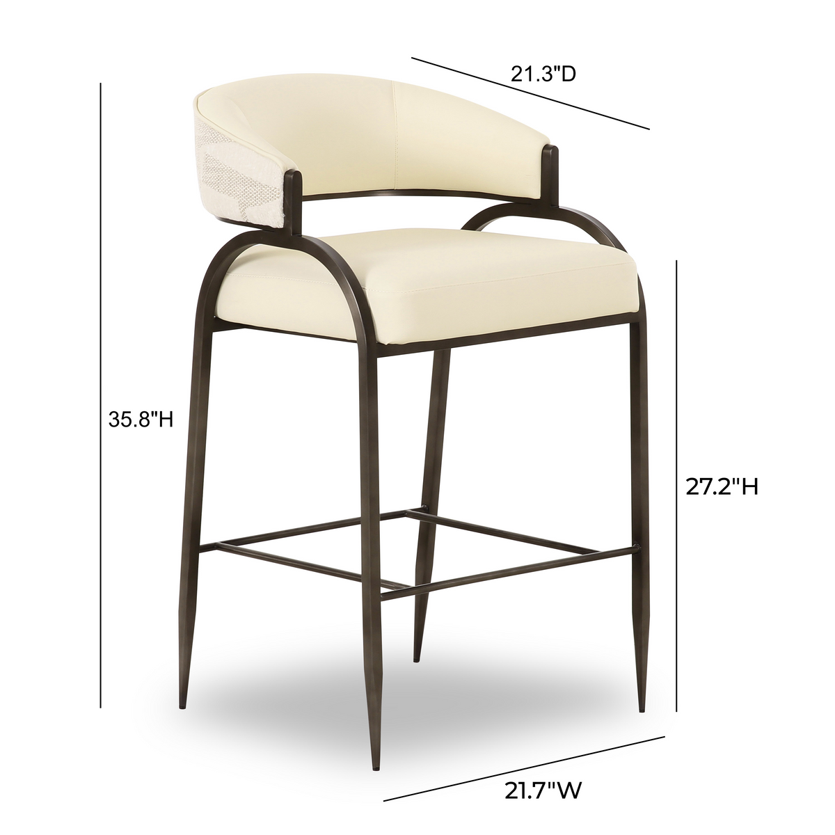 Tatum Cream 2-Tone Performance Vegan Leather and Jacquard Counter Stool - View 6