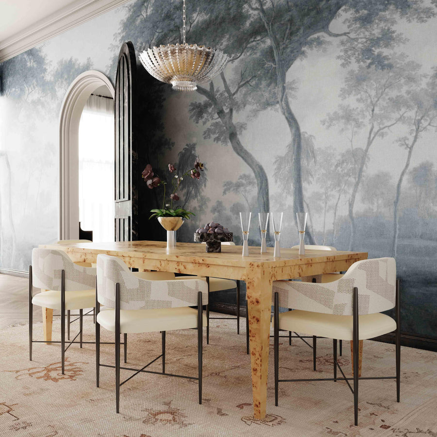 Sezanne Cream Vegan Leather and 2-Tone Jacquard Dining Chair