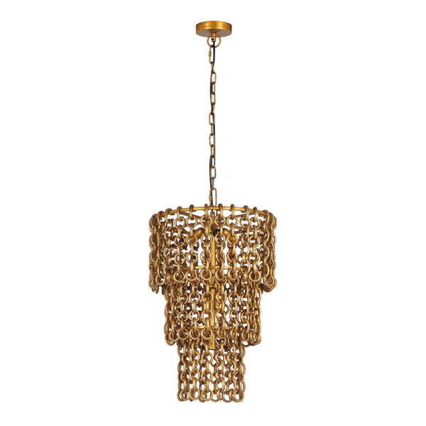 Nirsa Brass Chain Link 3-Tier Chandelier