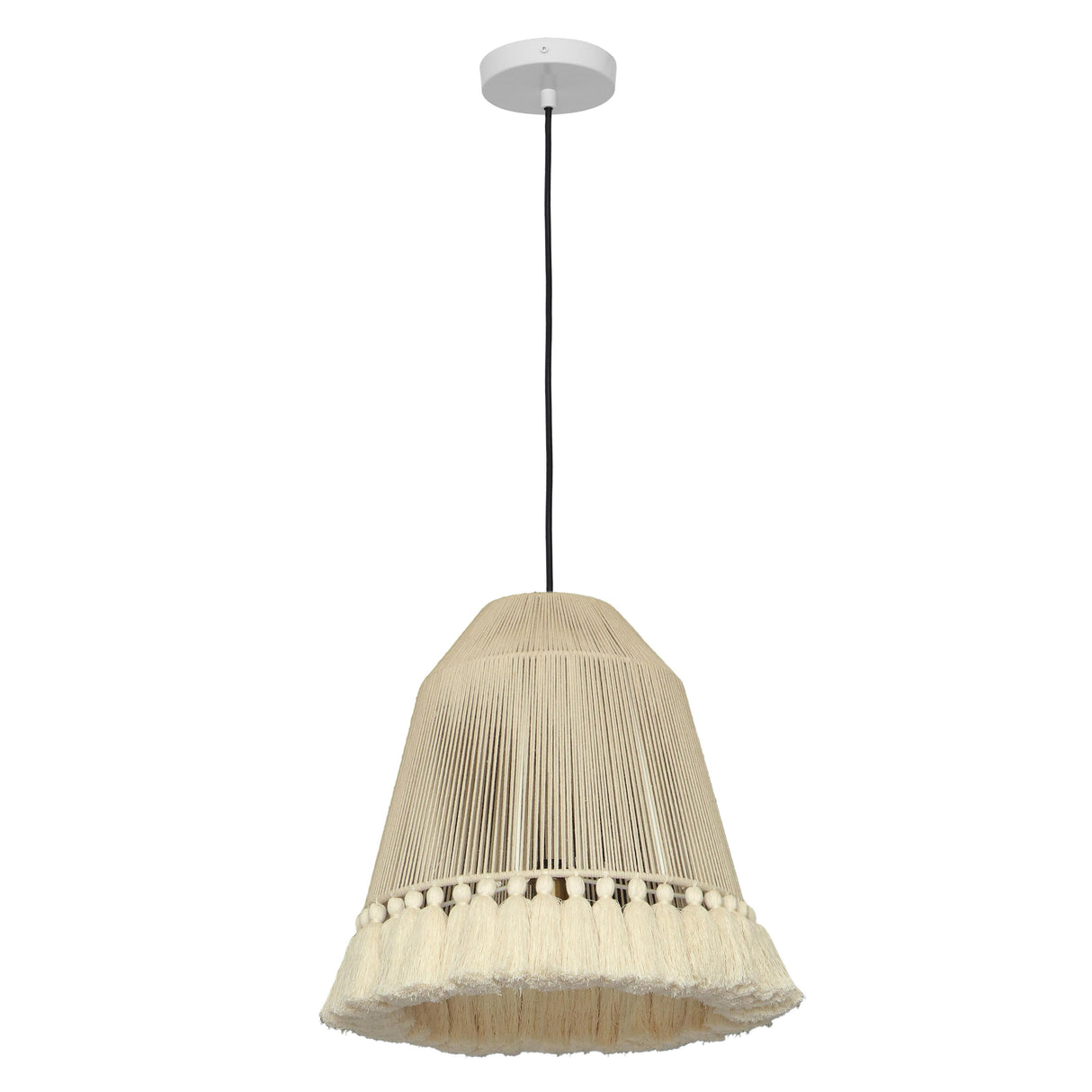 Helen White Cotton Tasseled Pendant Lamp