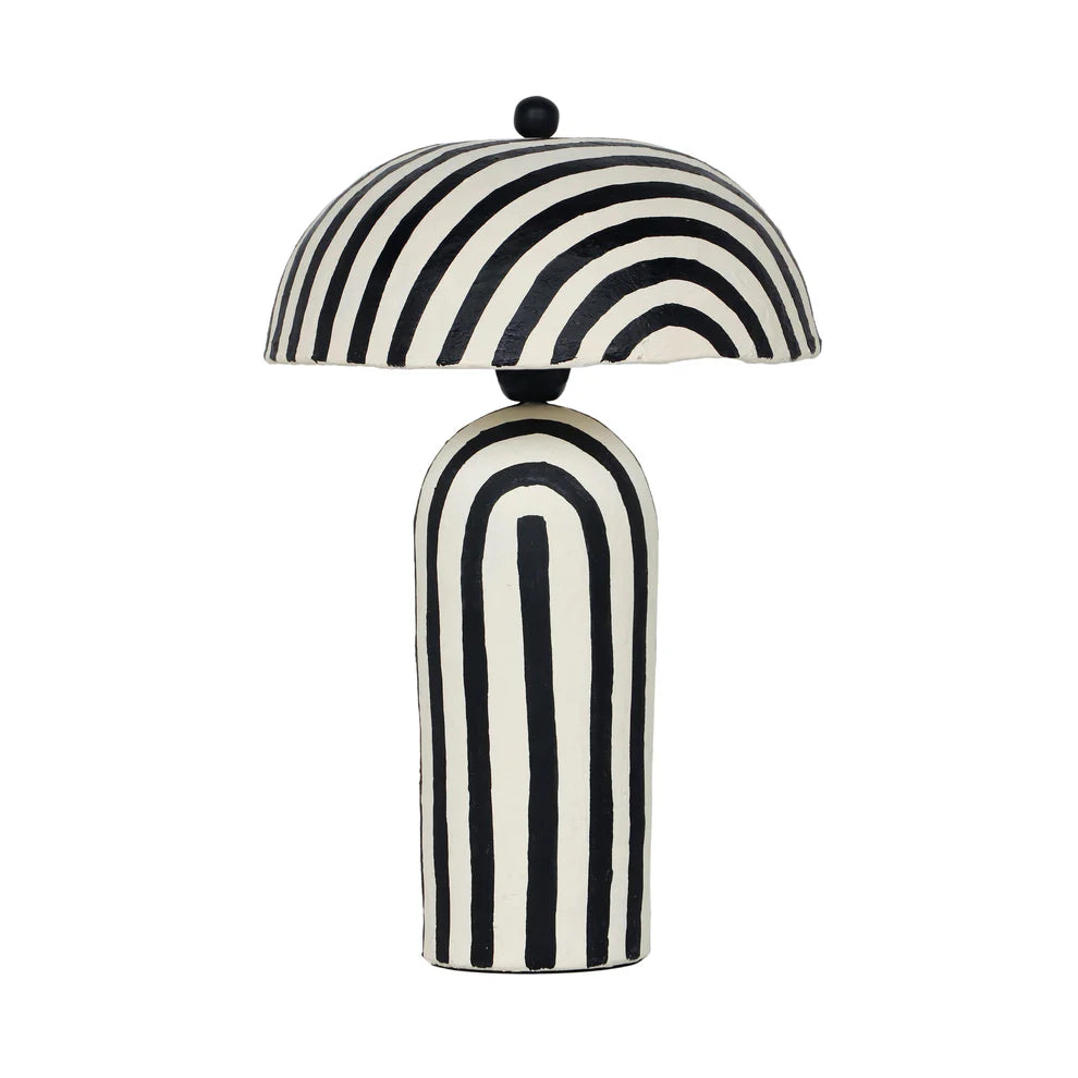 Maiori Black Striped Papier Mache Table Lamp