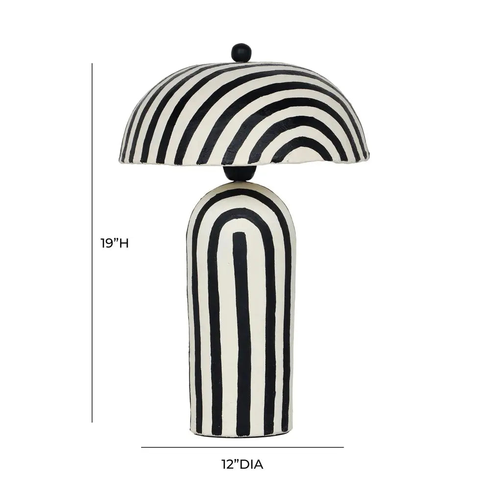 Maiori Black Striped Papier Mache Table Lamp dimensions