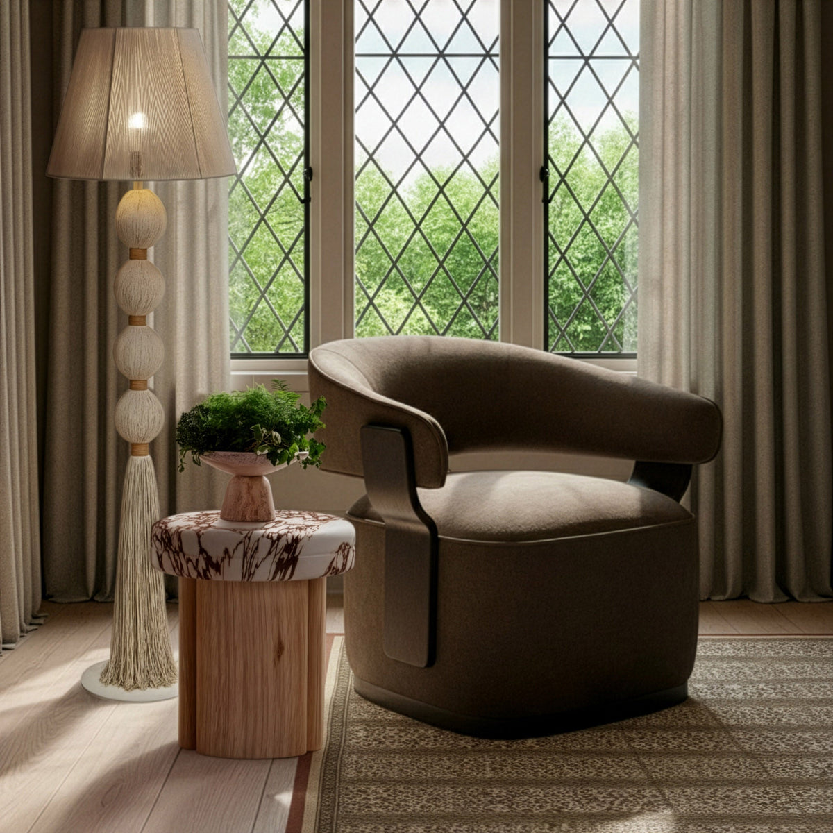Samba White Cotton Floor Lamp - View 2