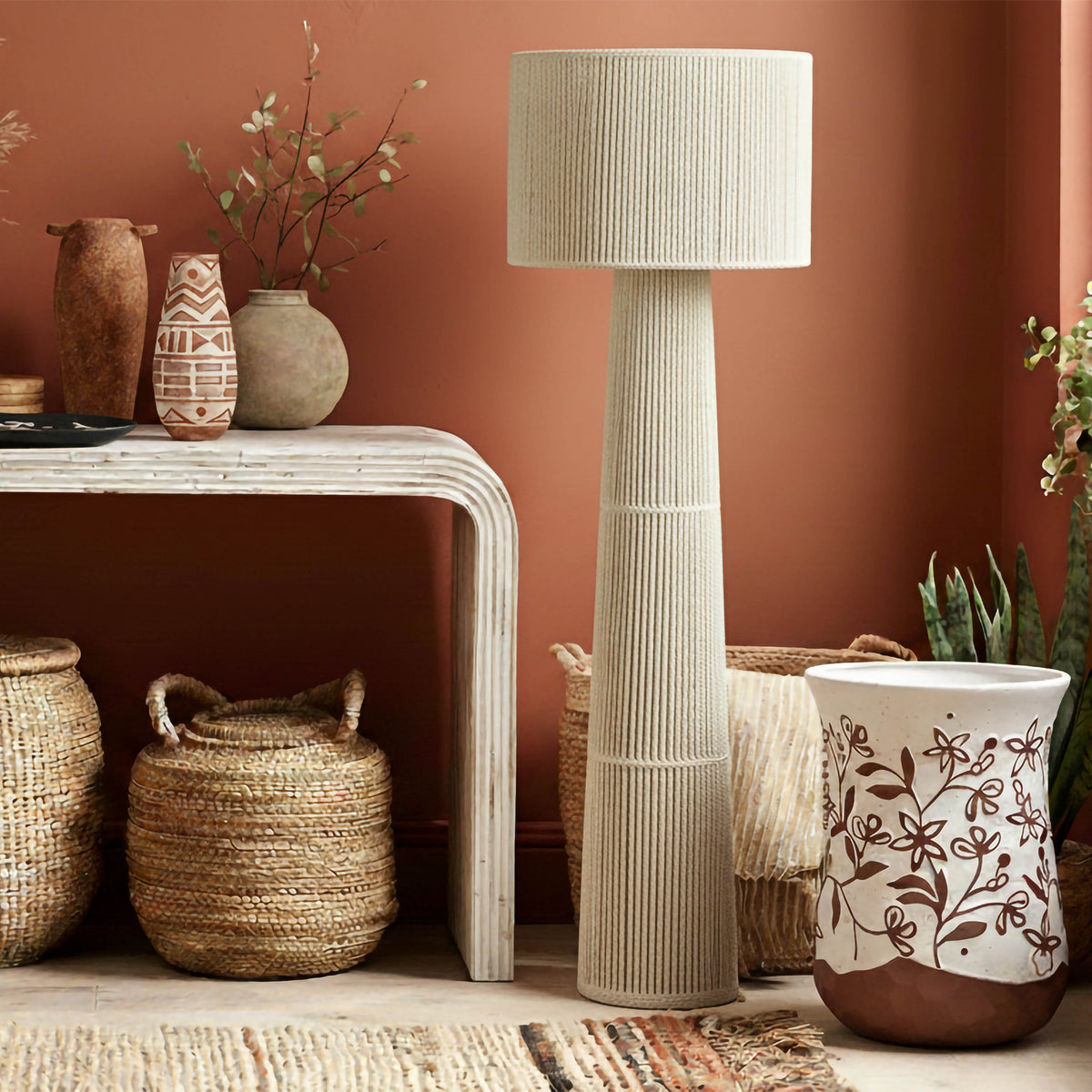 Tapered Natural Chenille Fiber Floor Lamp - View 2