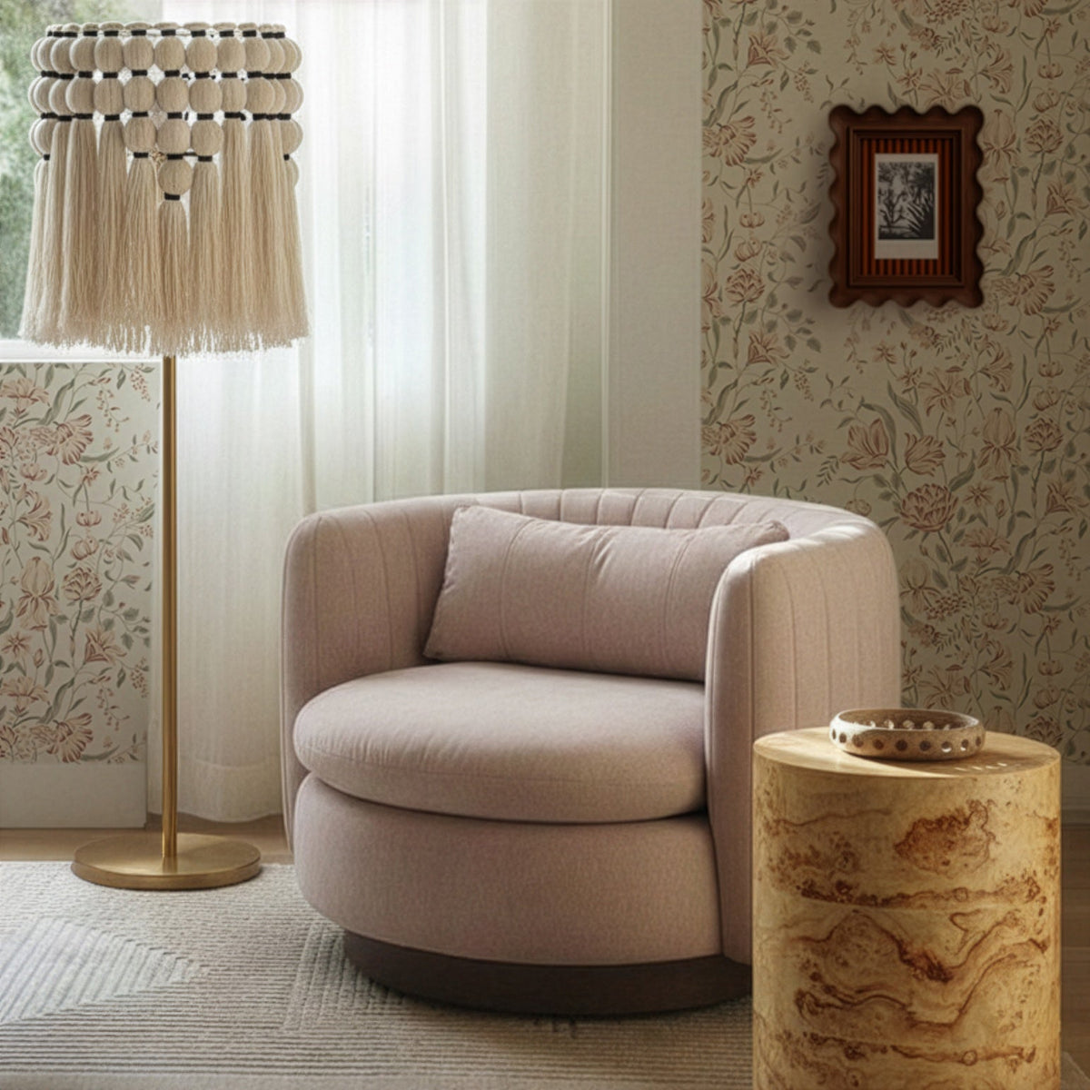Tutu Cream Cotton Tasseled Floor Lamp - View 2