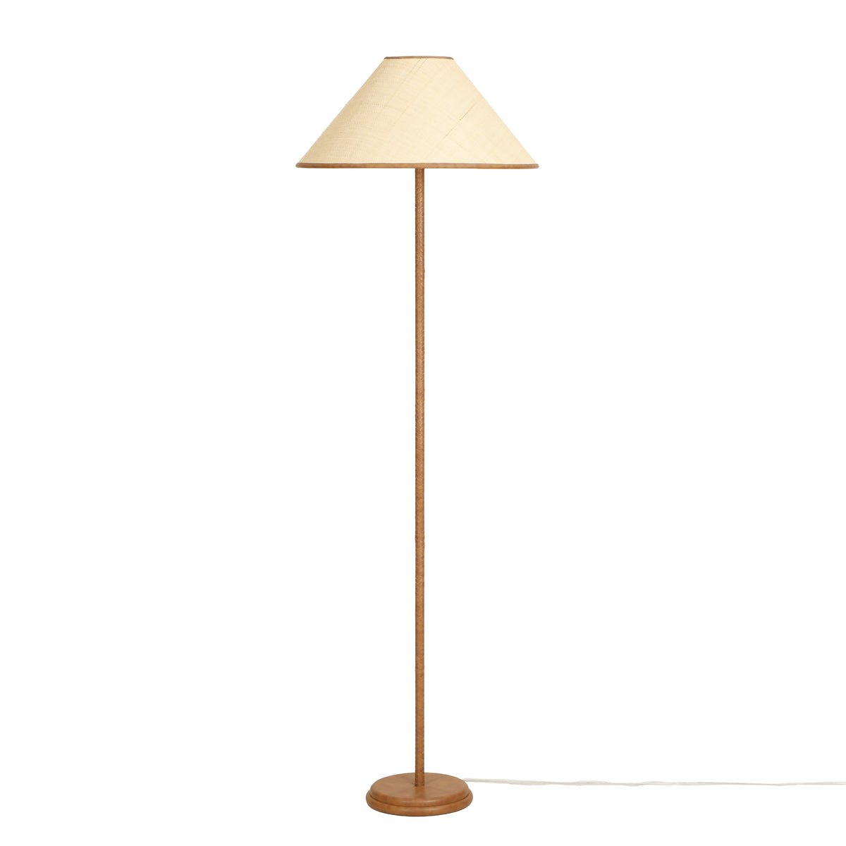 Keria Natural Vegan Leather and Raffia Contract-Grade Floor Lamp - View 1