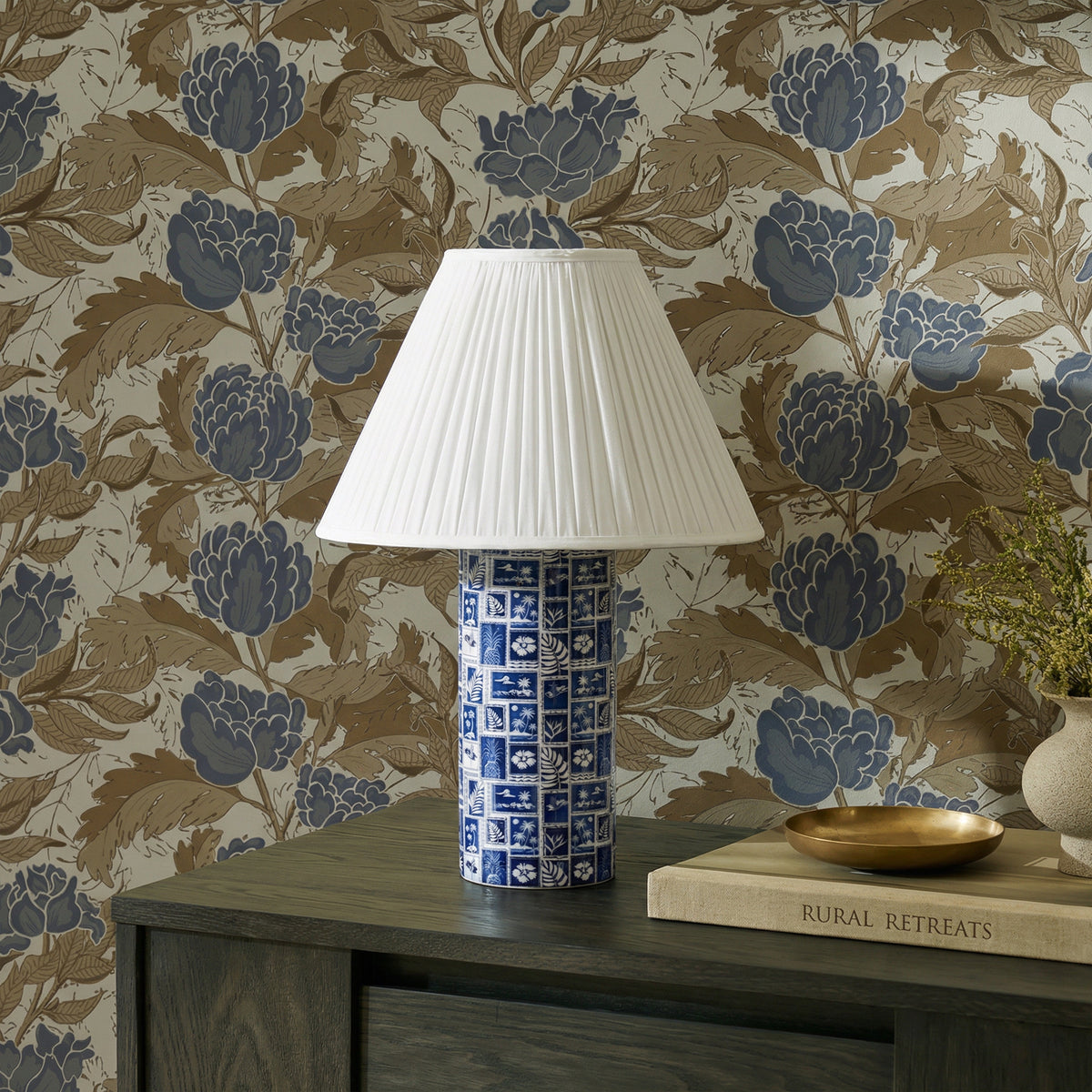 Stamp Blue Pleated Table Lamp - View 2