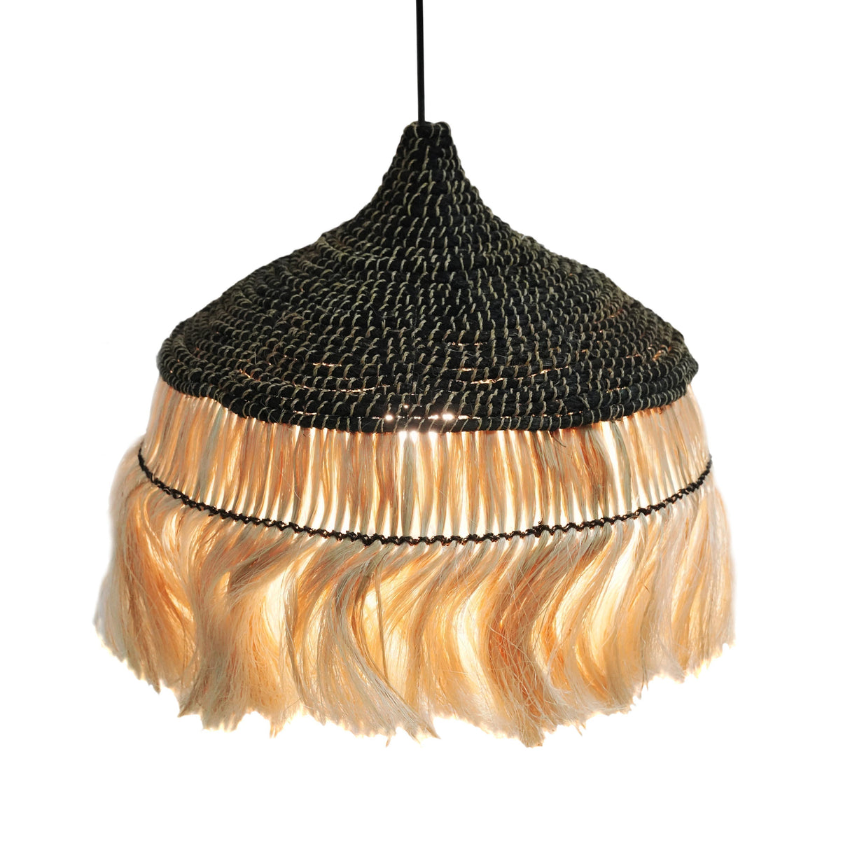 Sula Natural and Black Upcycled Abaca Pendant Lamp