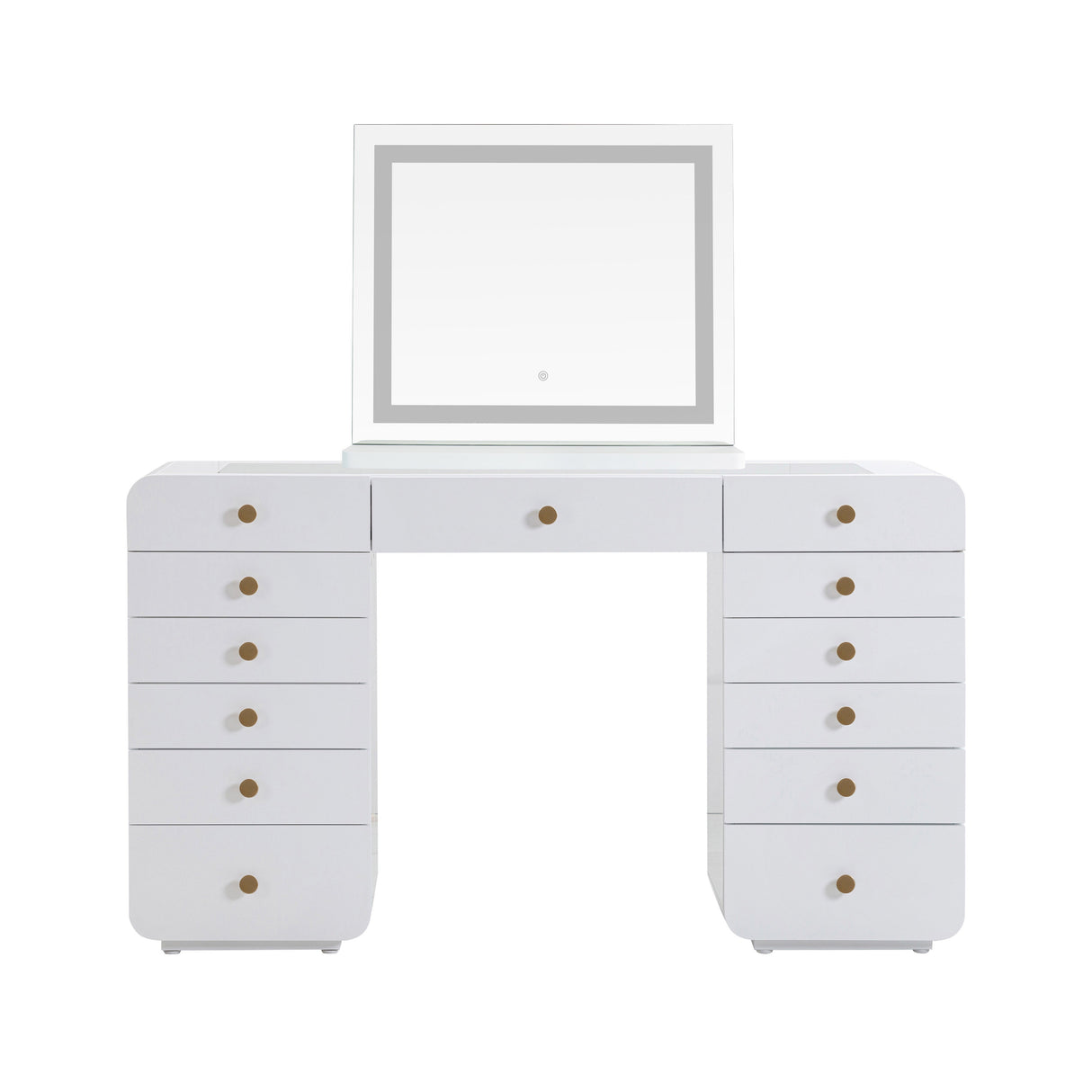 Hollywood 56" White Desk with LED Panel Vanity Mirror