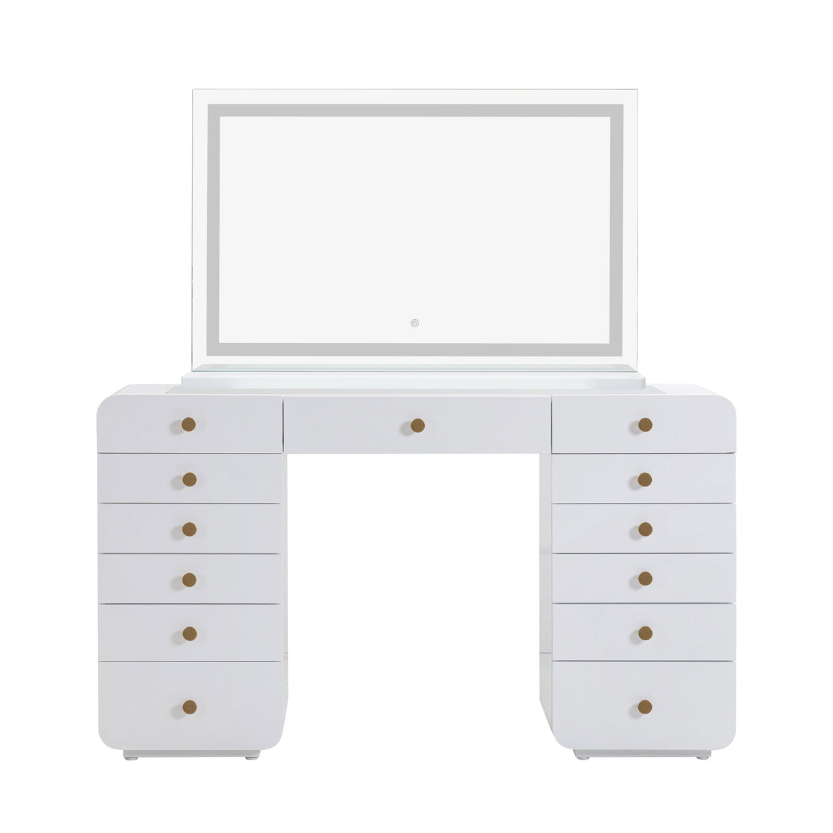 Hollywood 56" White Desk with LED Panel Vanity Mirror