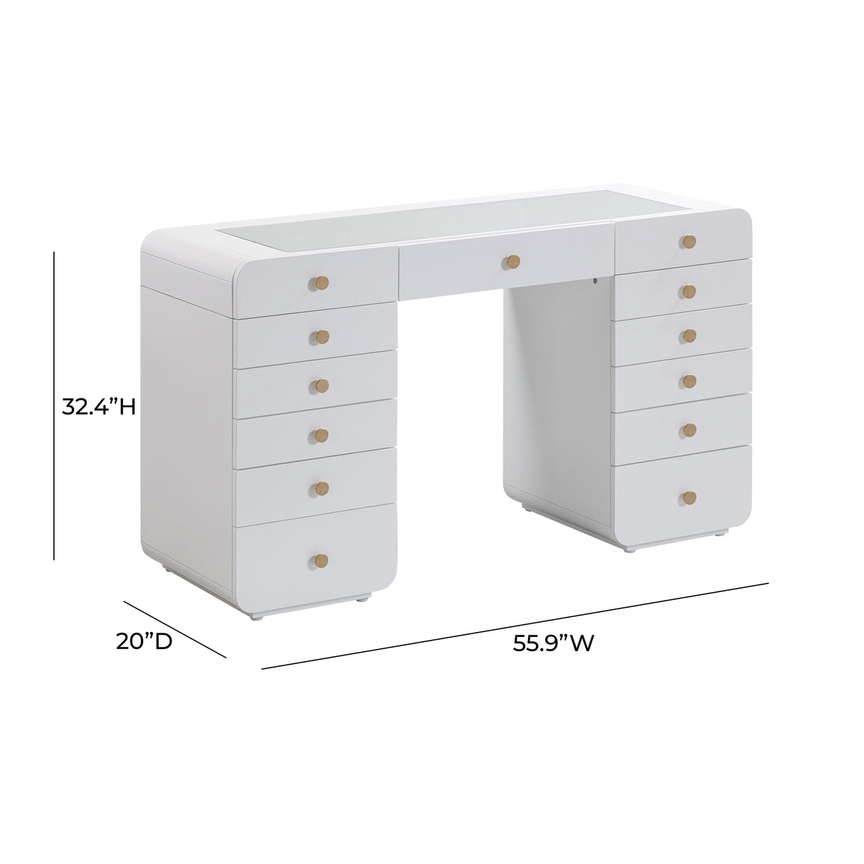 Hollywood 56" White 13-Drawer Vanity Desk