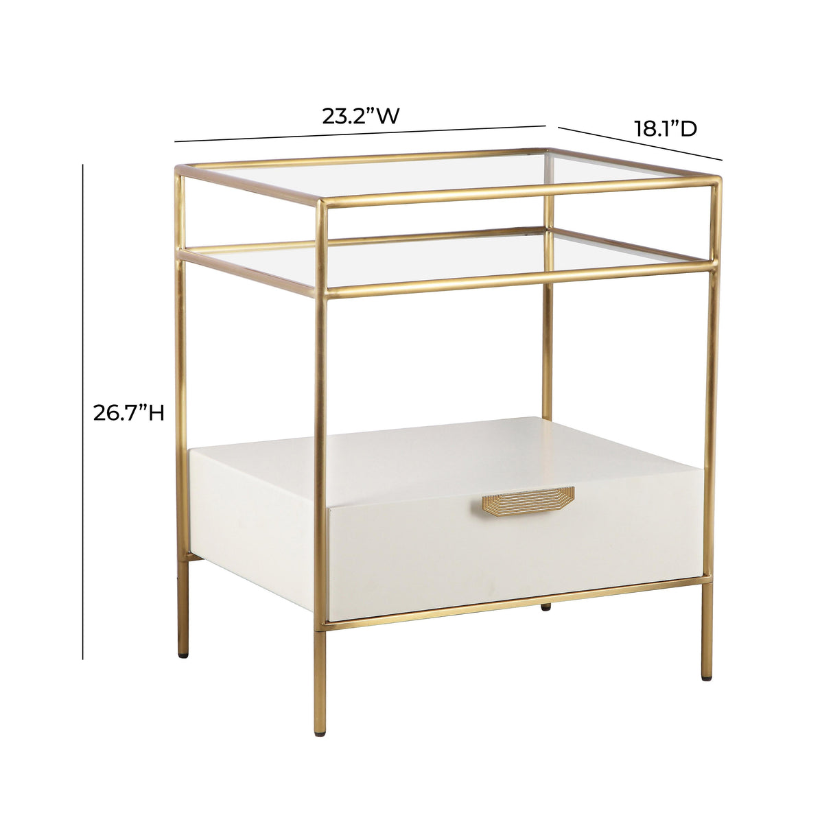 Darla 23" Cream Glass Nightstand With Drawer