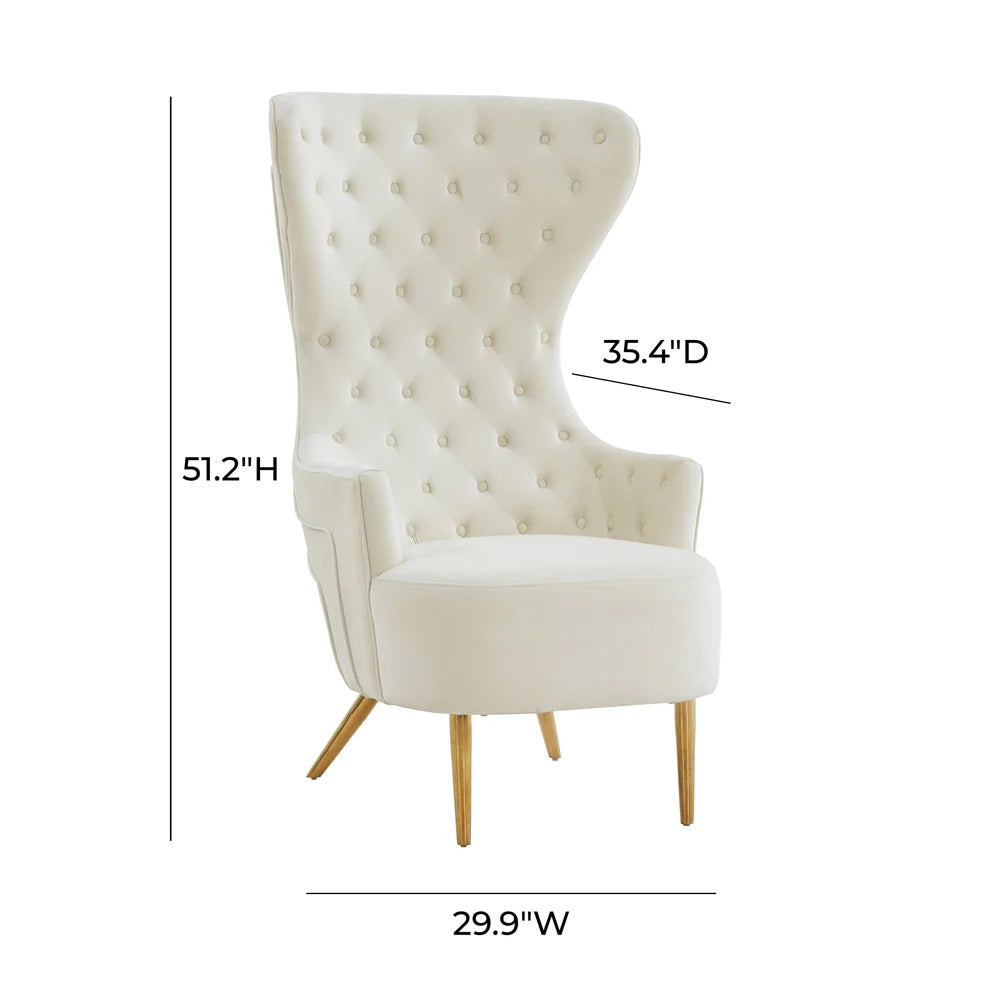 Jezebel Cream Velvet Wingback Chair dimensions