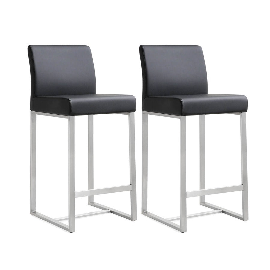 Denmark Performance Vegan Leather Stool with Silver Base - Set of 2