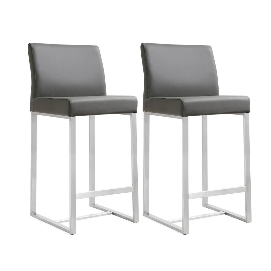 Denmark Performance Vegan Leather Stool with Silver Base - Set of 2